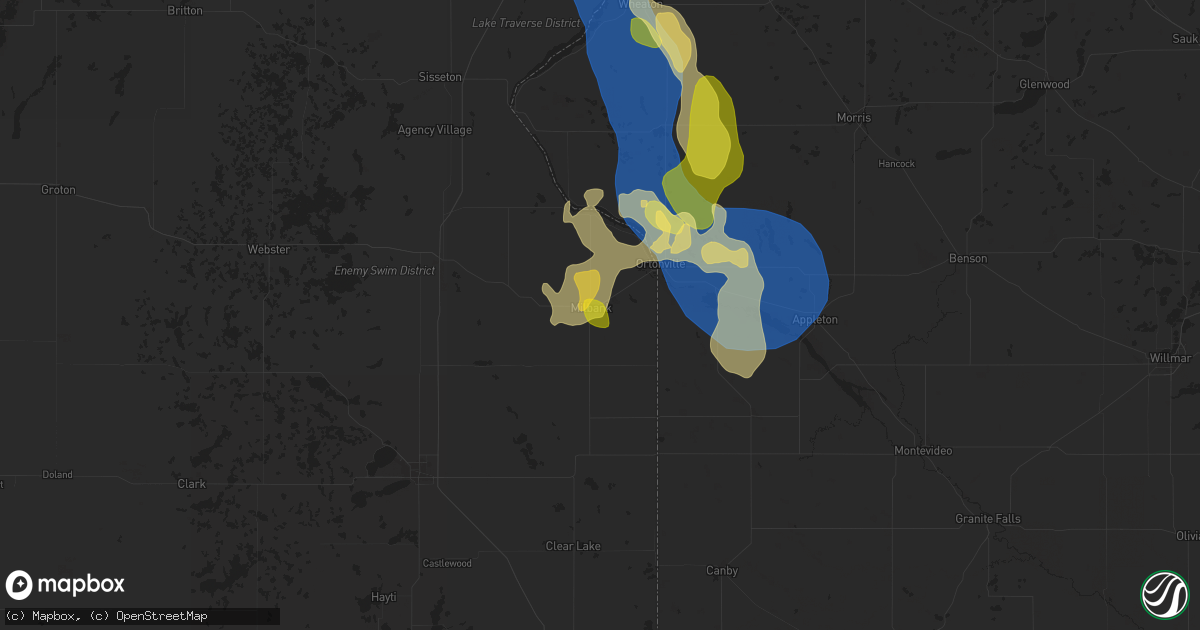Hail map in Milbank, SD on August 21, 2025