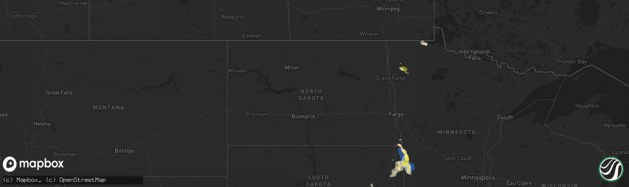 Hail map in North Dakota on August 21, 2025