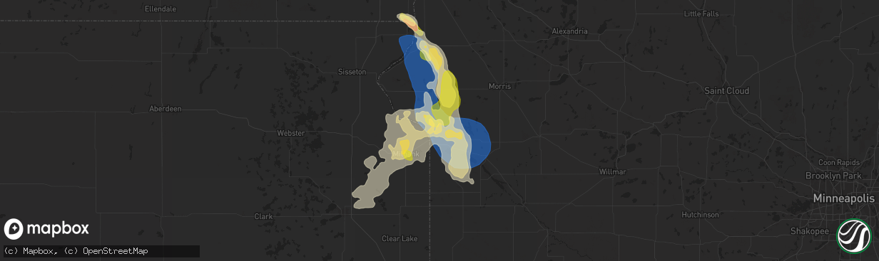 Hail map in Ortonville, MN on August 21, 2025
