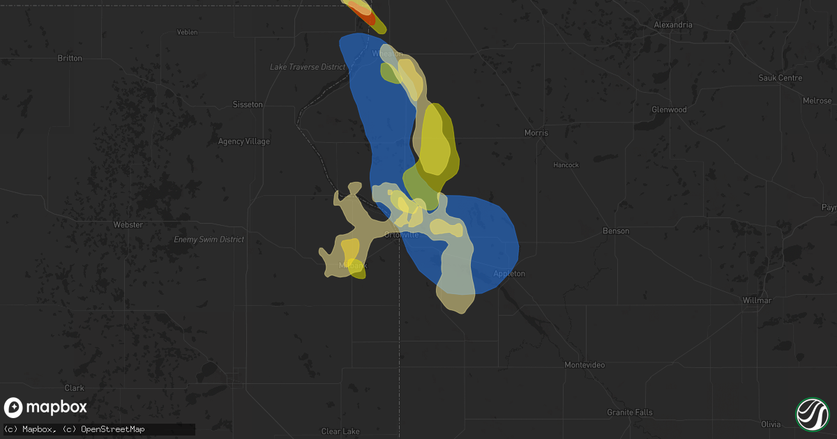 Hail map in Ortonville, MN on August 21, 2025