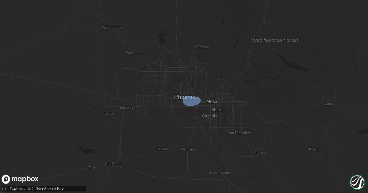 Hail map in Phoenix, AZ on August 21, 2025
