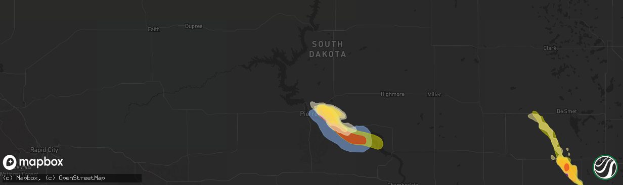 Hail map in Pierre, SD on August 21, 2025