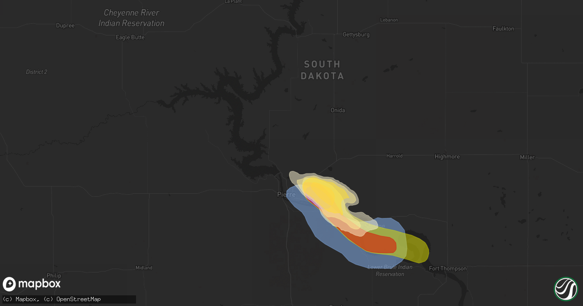 Hail map in Pierre, SD on August 21, 2025