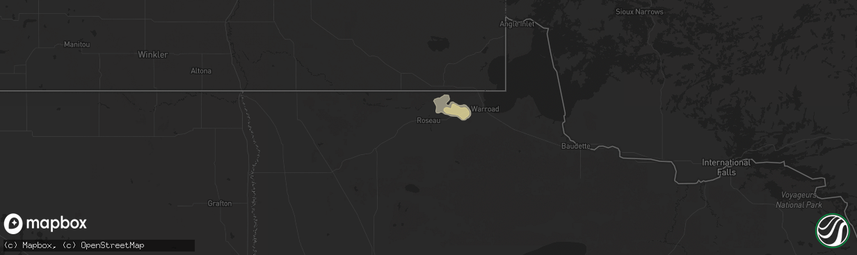 Hail map in Roseau, MN on August 21, 2025