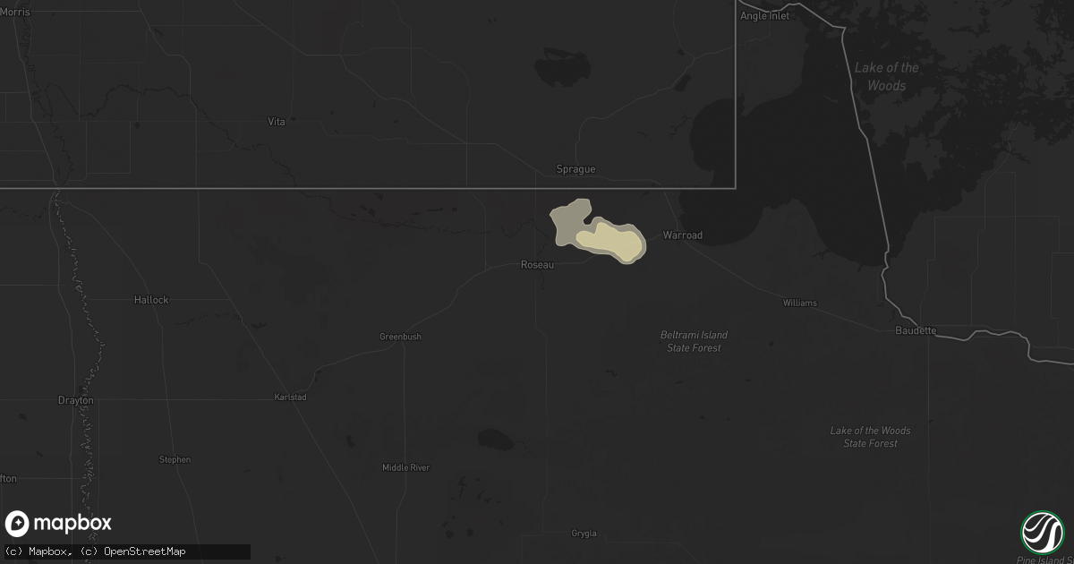 Hail map in Roseau, MN on August 21, 2025