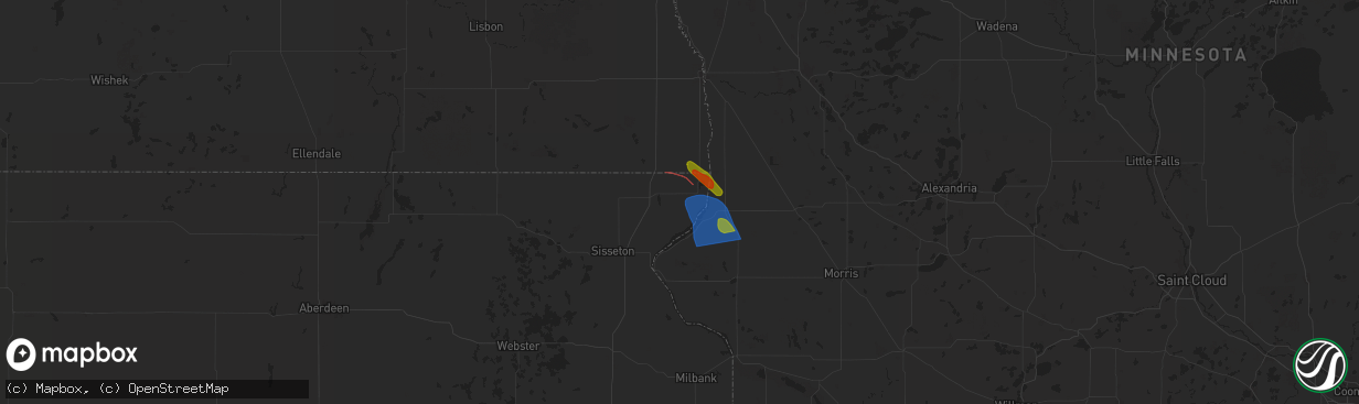 Hail map in Rosholt, SD on August 21, 2025
