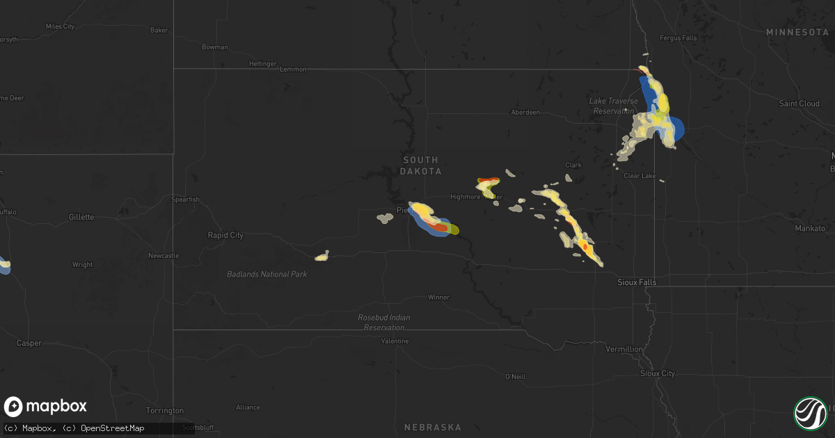 Hail map in South Dakota on August 21, 2025