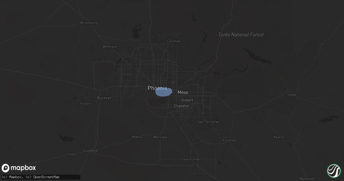 Hail map in Tempe, AZ on August 21, 2025