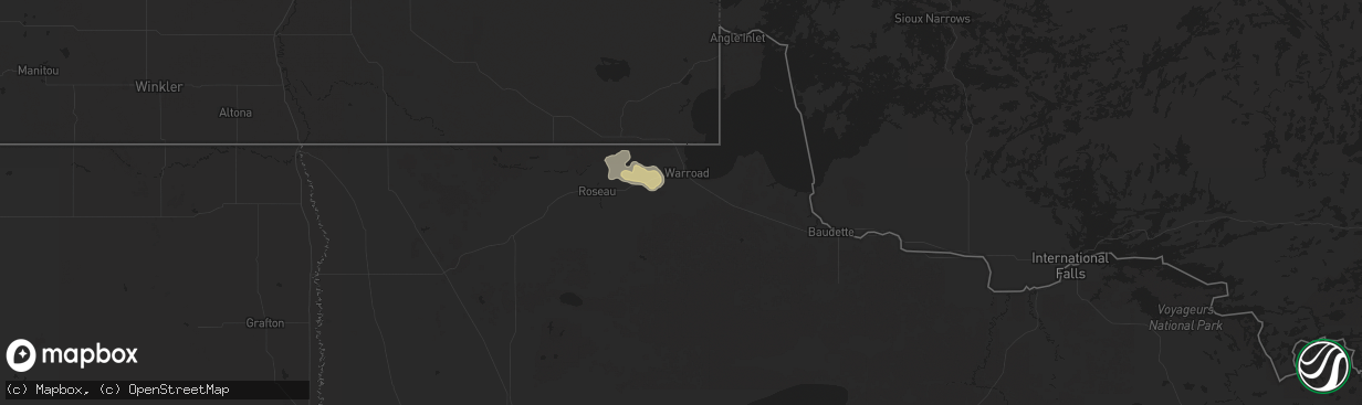 Hail map in Warroad, MN on August 21, 2025