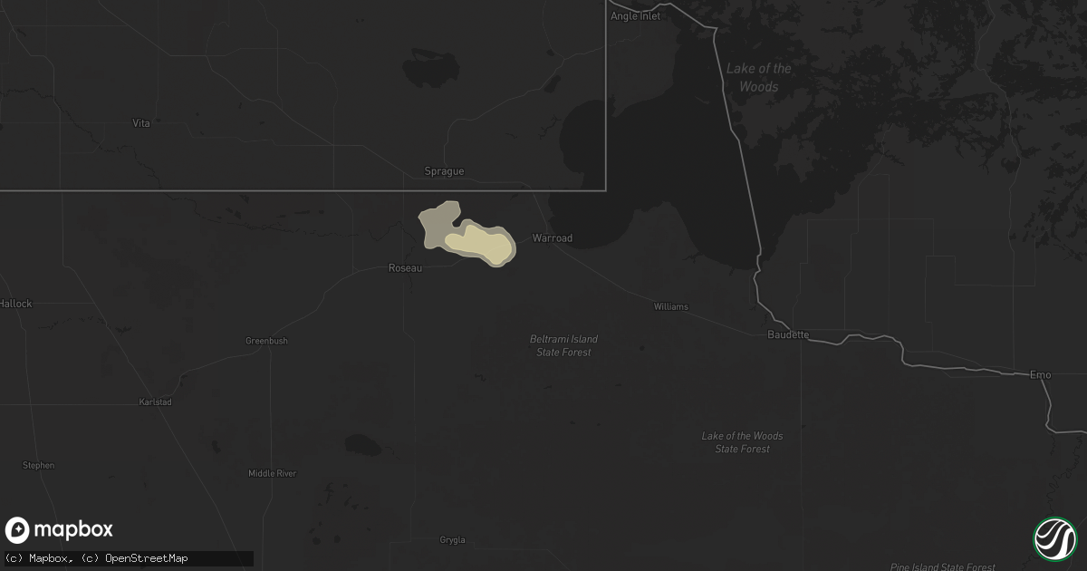 Hail map in Warroad, MN on August 21, 2025