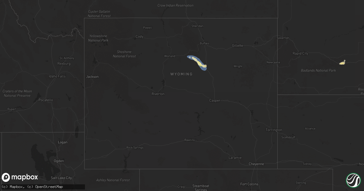 Hail map in Wyoming on August 21, 2025
