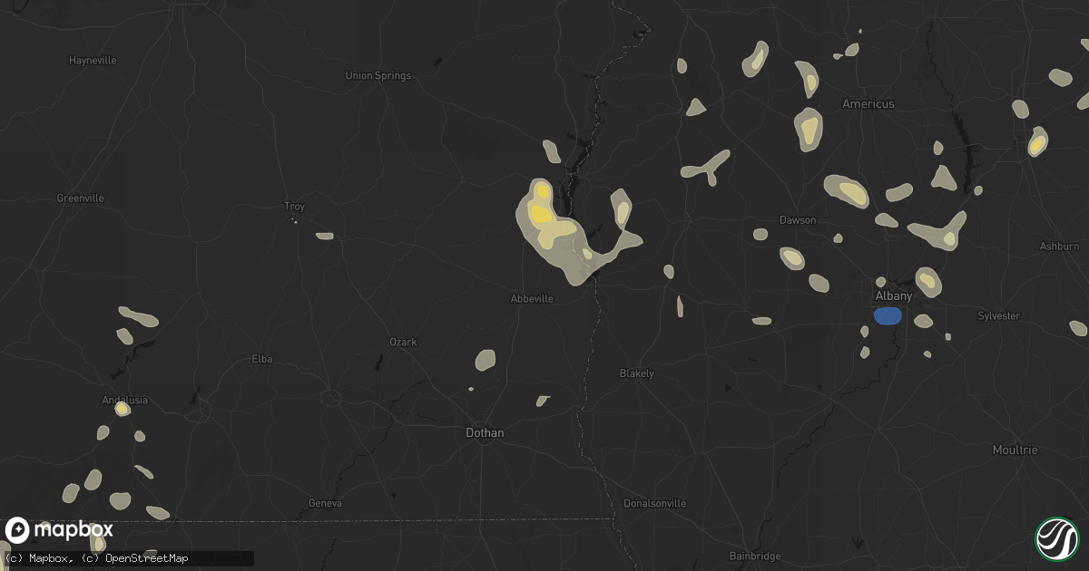 Hail map in Abbeville, AL on August 21, 2026