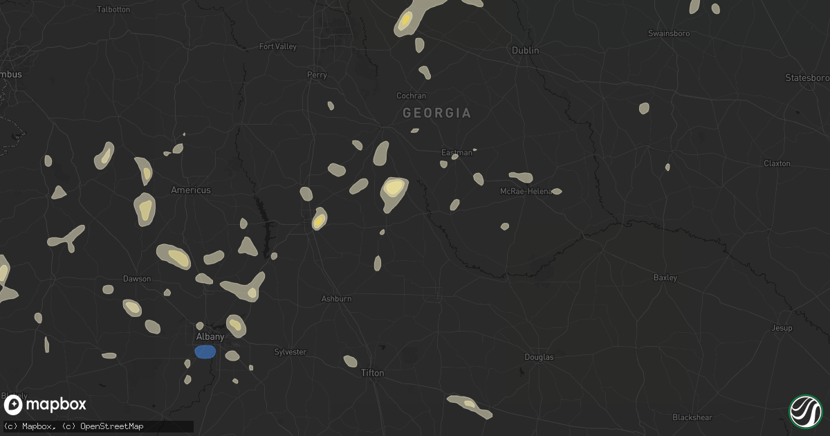 Hail map in Abbeville, GA on August 21, 2026