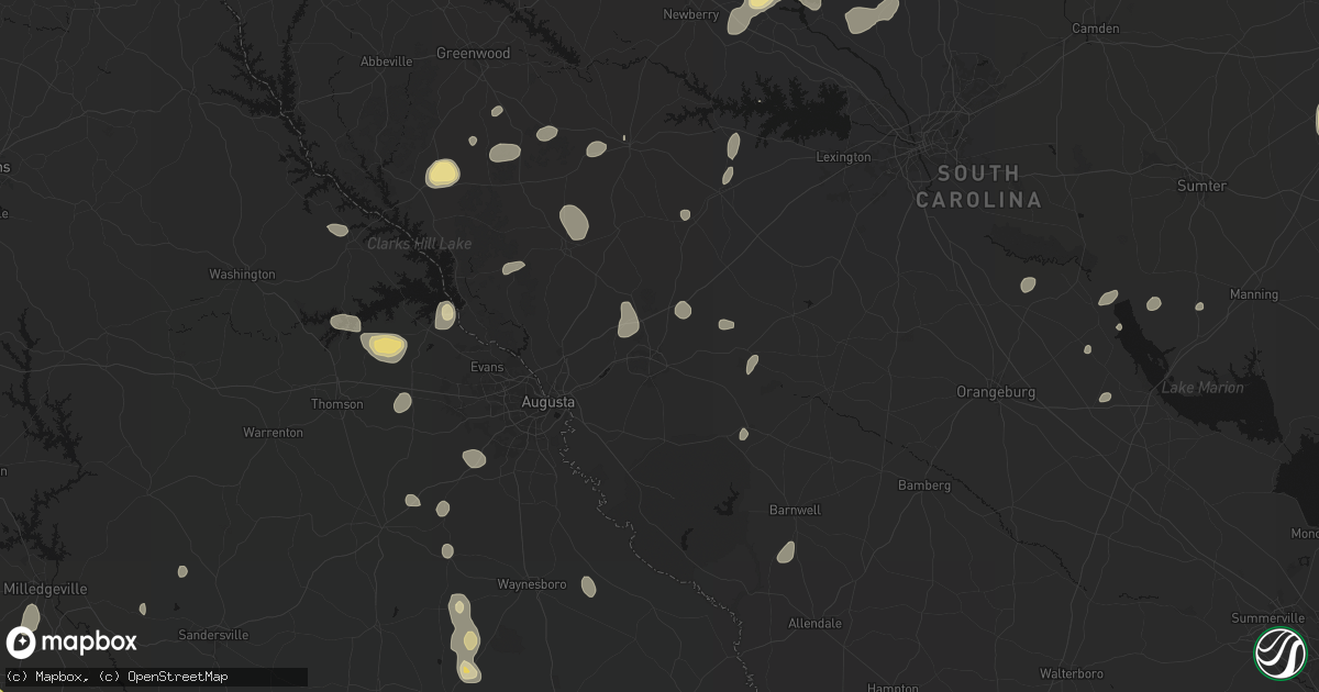 Hail map in Aiken, SC on August 21, 2026
