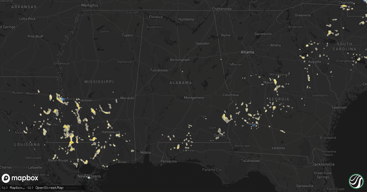 Hail map in Alabama on August 21, 2026