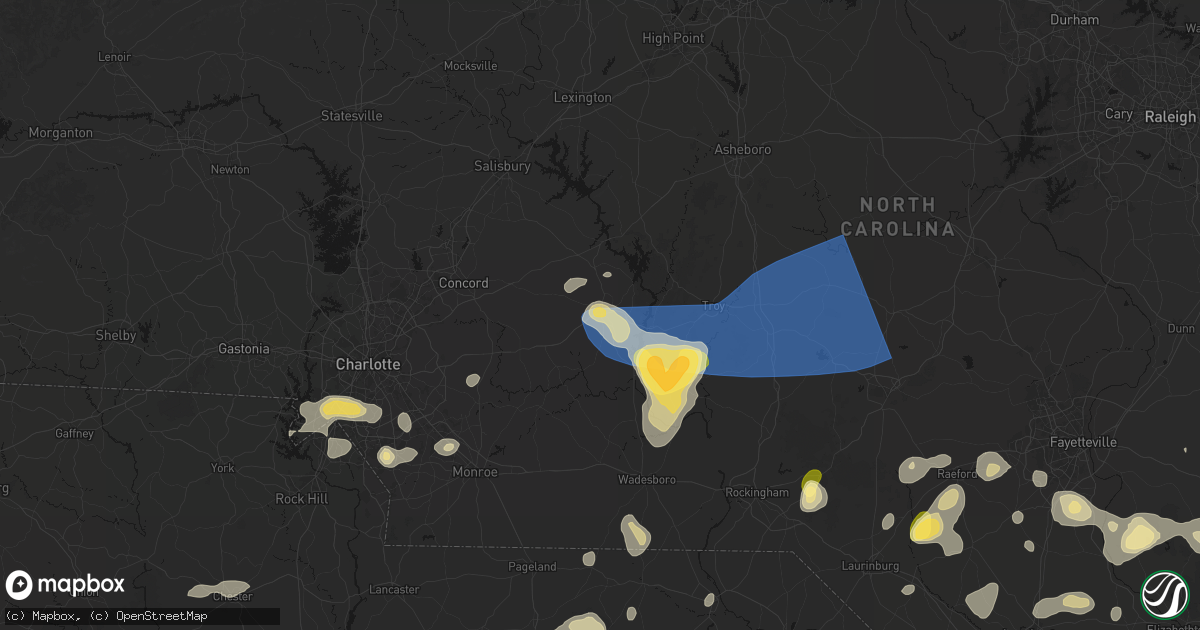 Hail map in Albemarle, NC on August 21, 2026