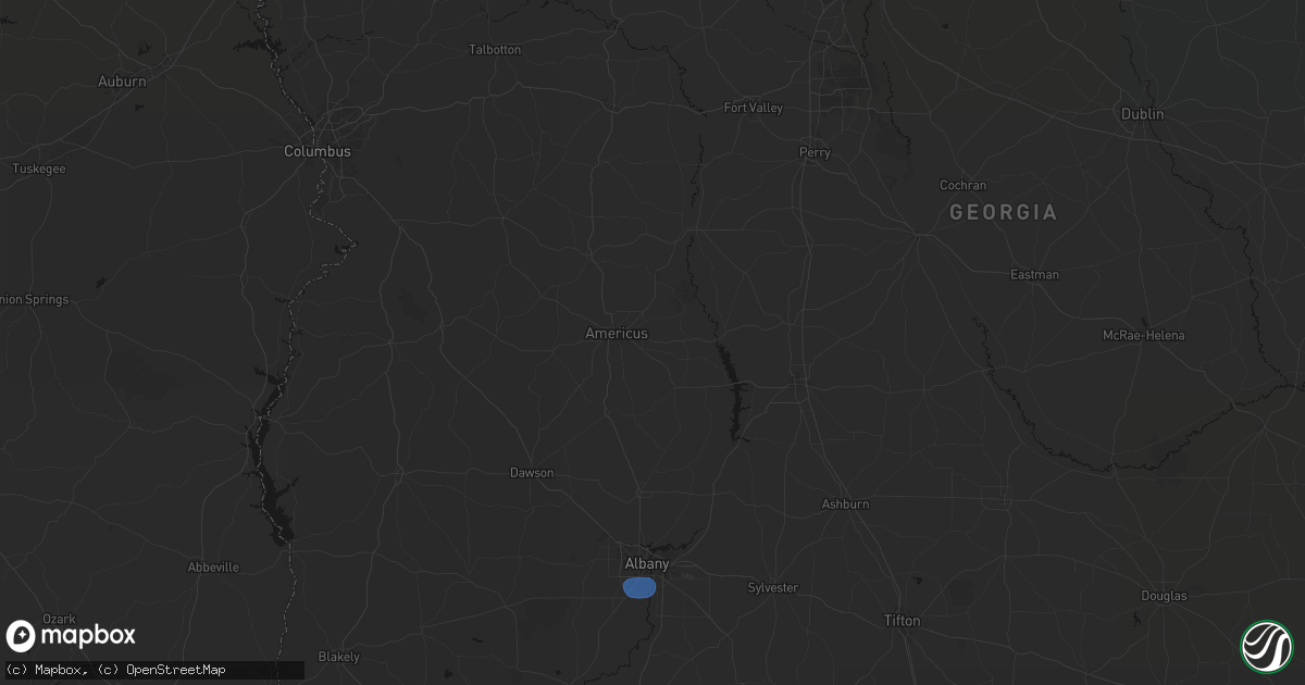 Hail map in Americus, GA on August 21, 2026