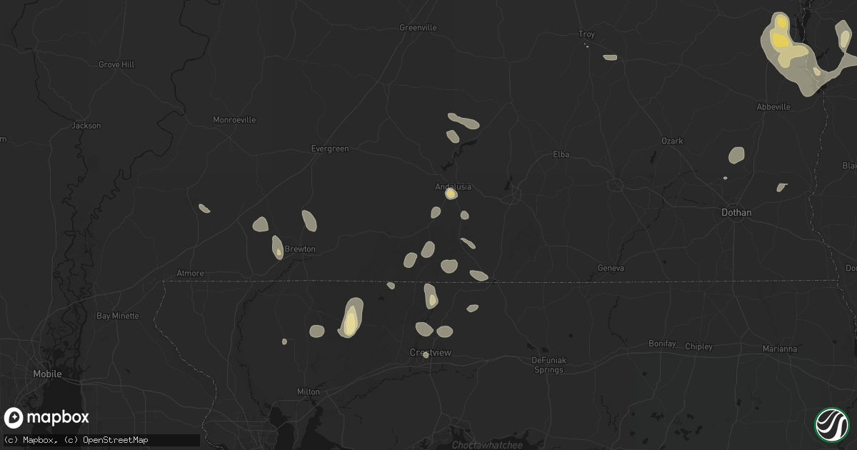 Hail map in Andalusia, AL on August 21, 2026