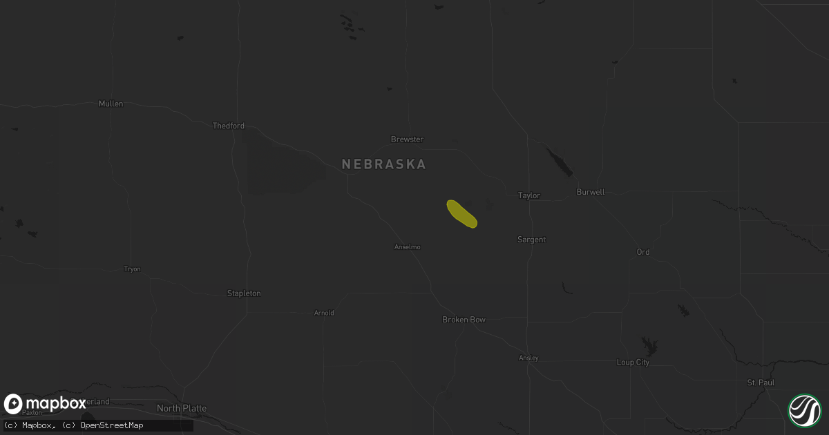 Hail map in Anselmo, NE on August 21, 2026