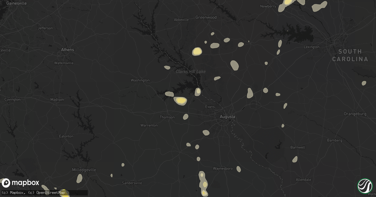 Hail map in Appling, GA on August 21, 2026