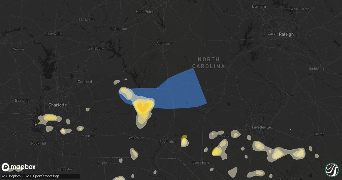 Hail map in Biscoe, NC on August 21, 2026