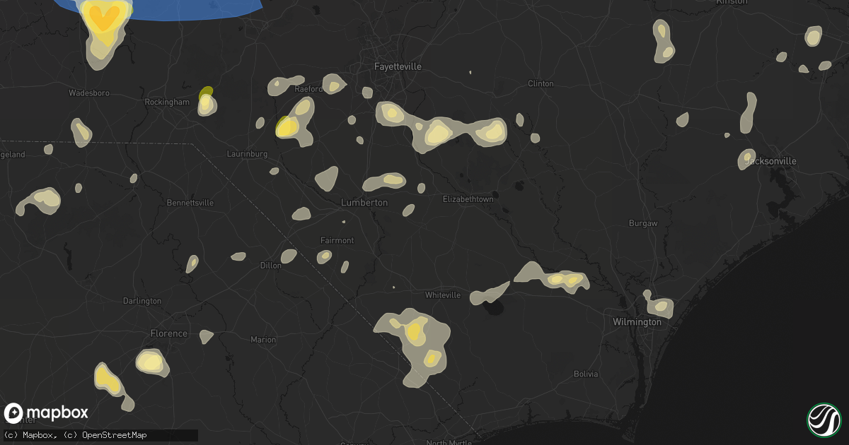 Hail map in Bladenboro, NC on August 21, 2026