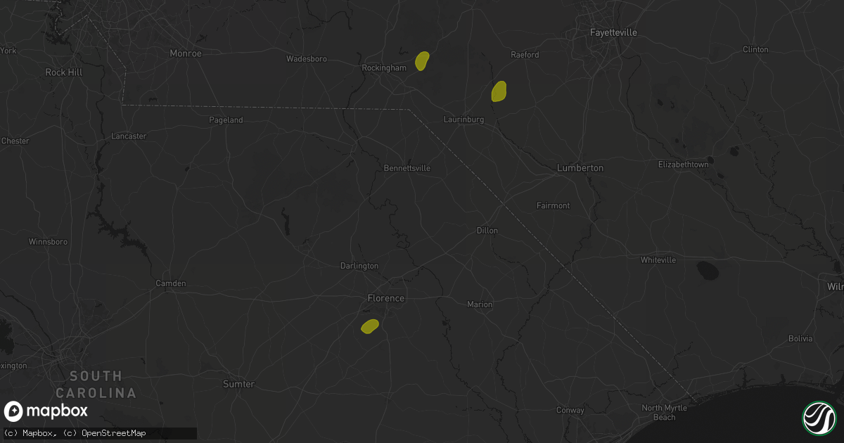 Hail map in Blenheim, SC on August 21, 2026