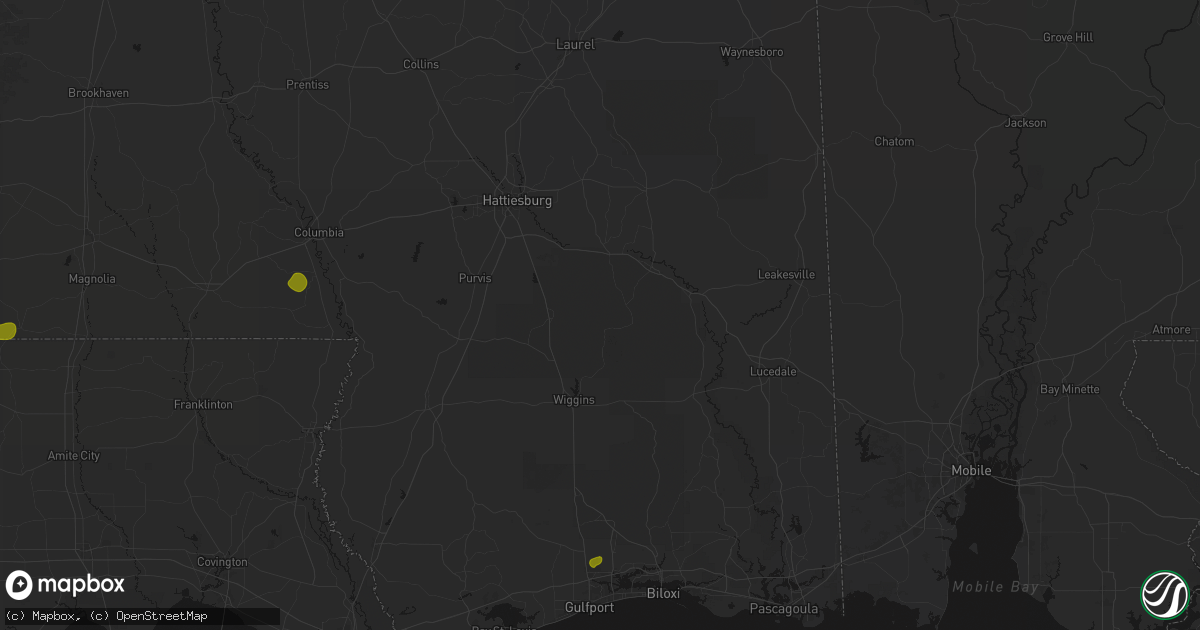 Hail map in Brooklyn, MS on August 21, 2026