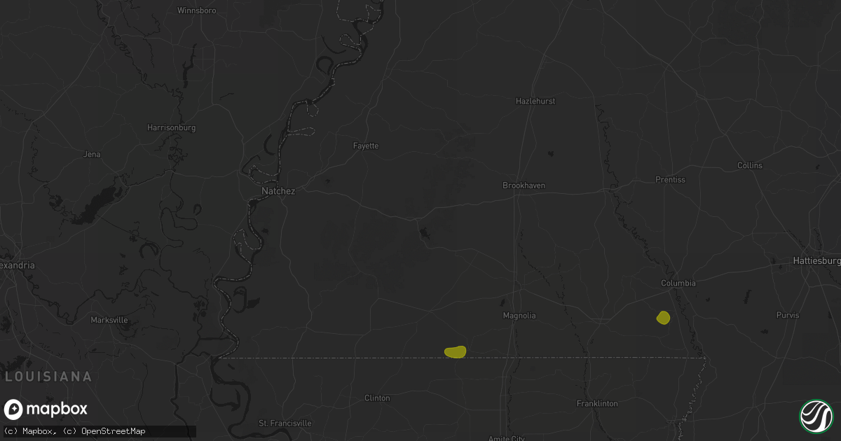 Hail map in Bude, MS on August 21, 2026