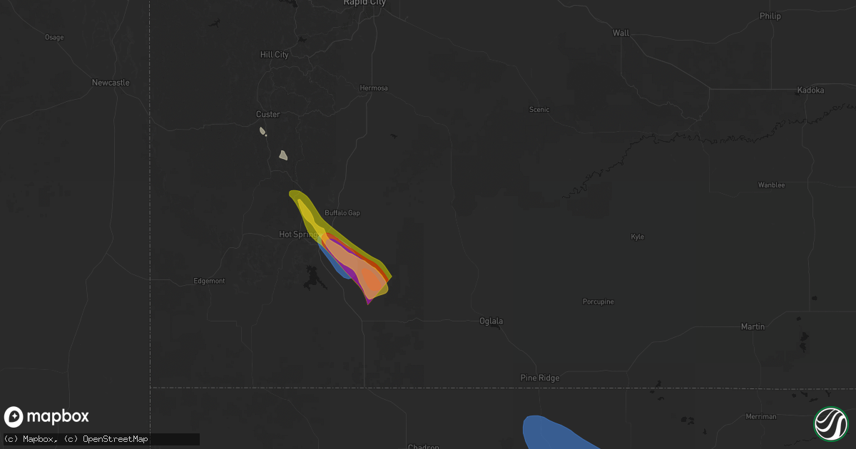 Hail map in Buffalo Gap, SD on August 21, 2026