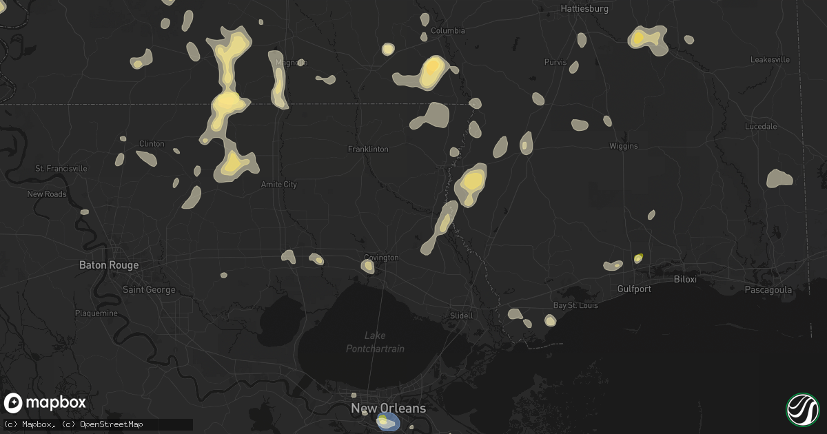 Hail map in Bush, LA on August 21, 2026