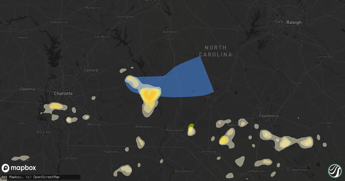 Hail map in Candor, NC on August 21, 2026