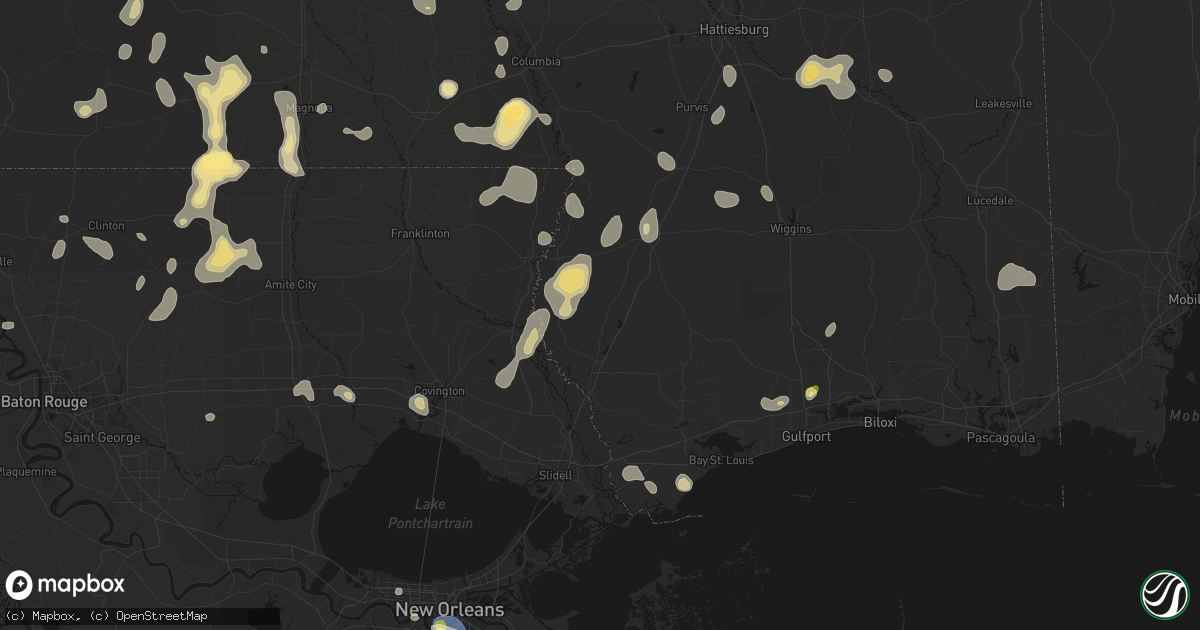 Hail map in Carriere, MS on August 21, 2026