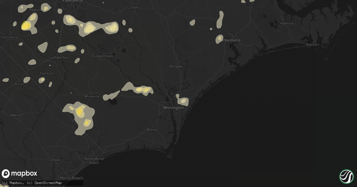 Hail map in Castle Hayne, NC on August 21, 2026