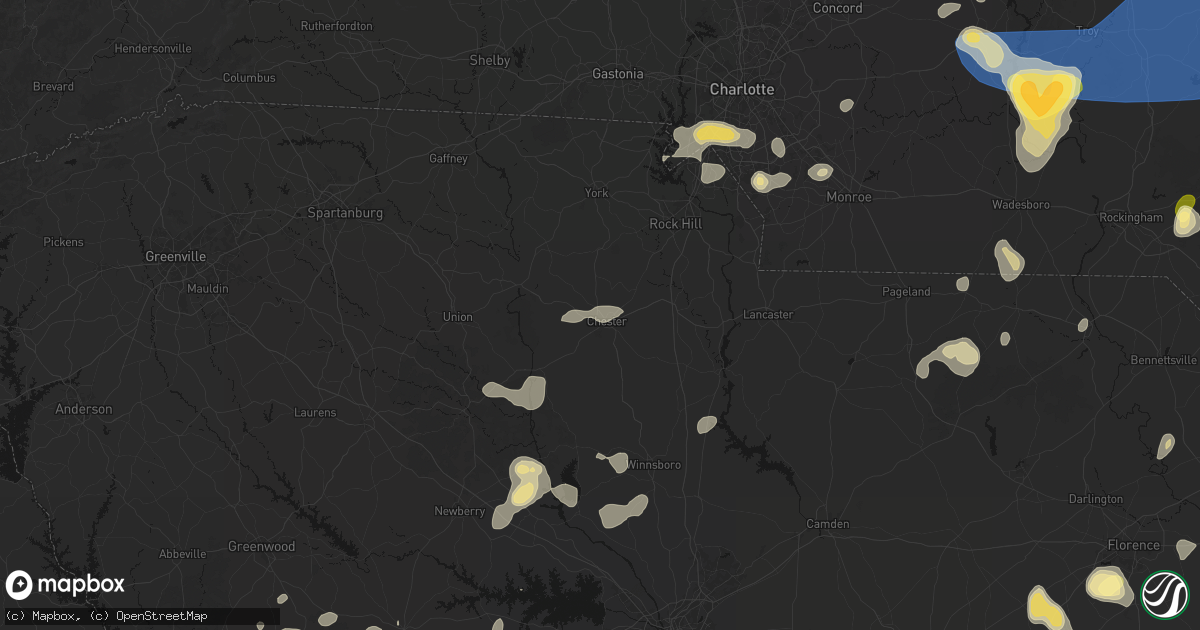 Hail map in Chester, SC on August 21, 2026