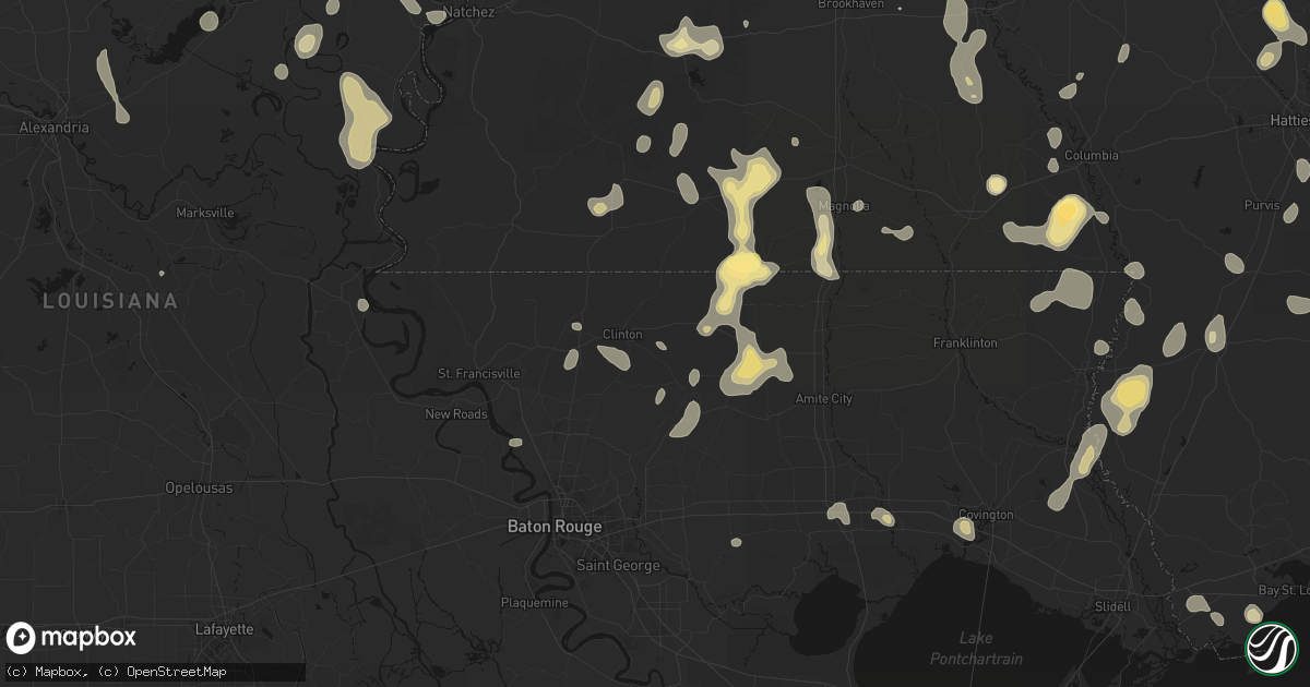 Hail map in Clinton, LA on August 21, 2026