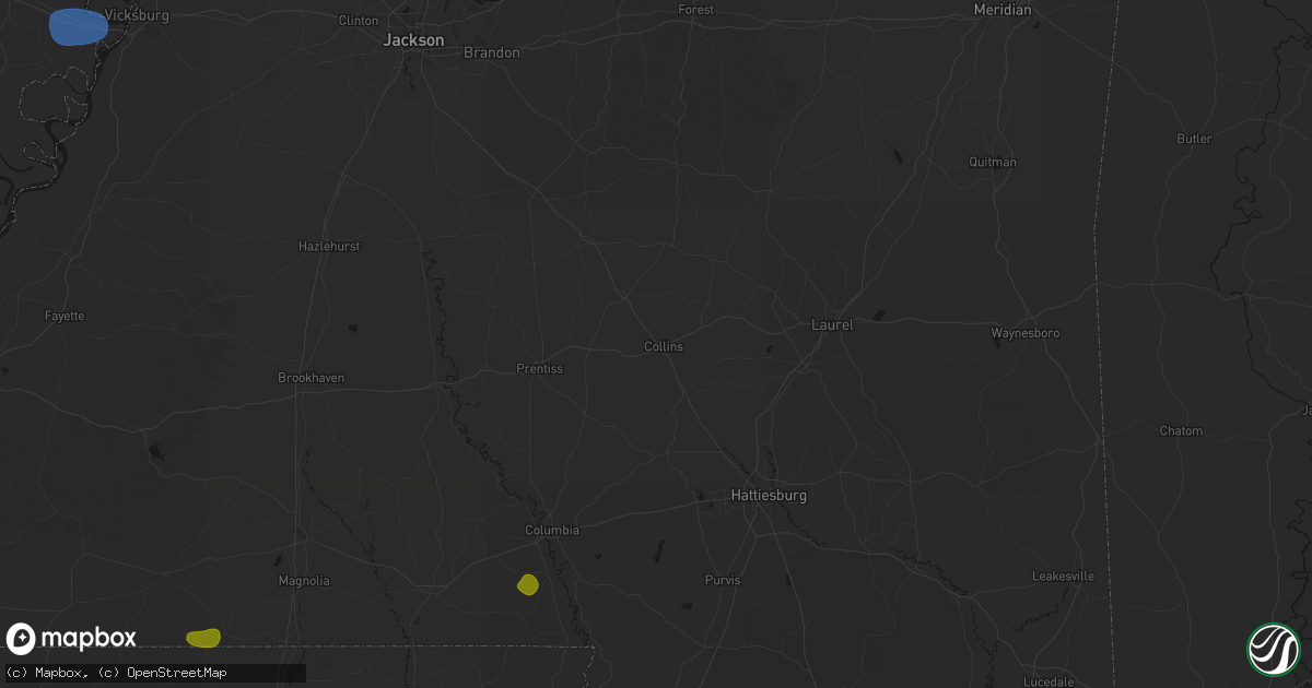 Hail map in Collins, MS on August 21, 2026