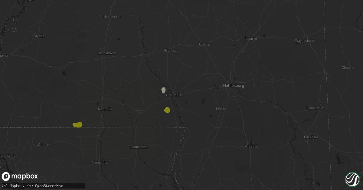 Hail map in Columbia, MS on August 21, 2026