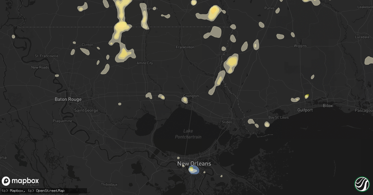 Hail map in Covington, LA on August 21, 2026
