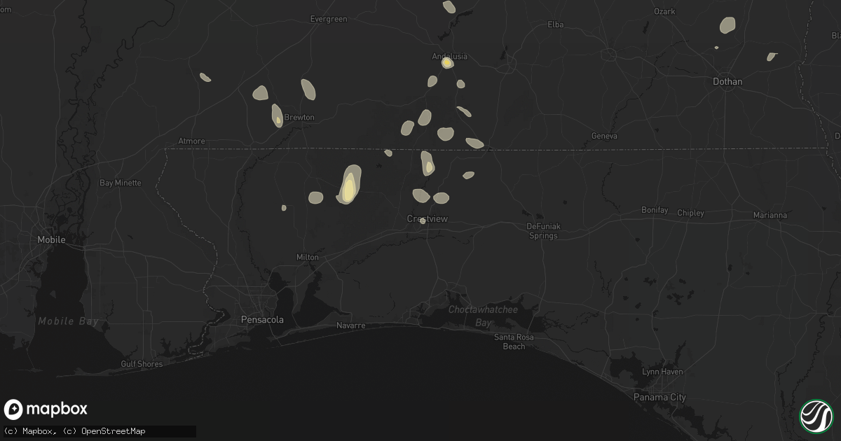 Hail map in Crestview, FL on August 21, 2026