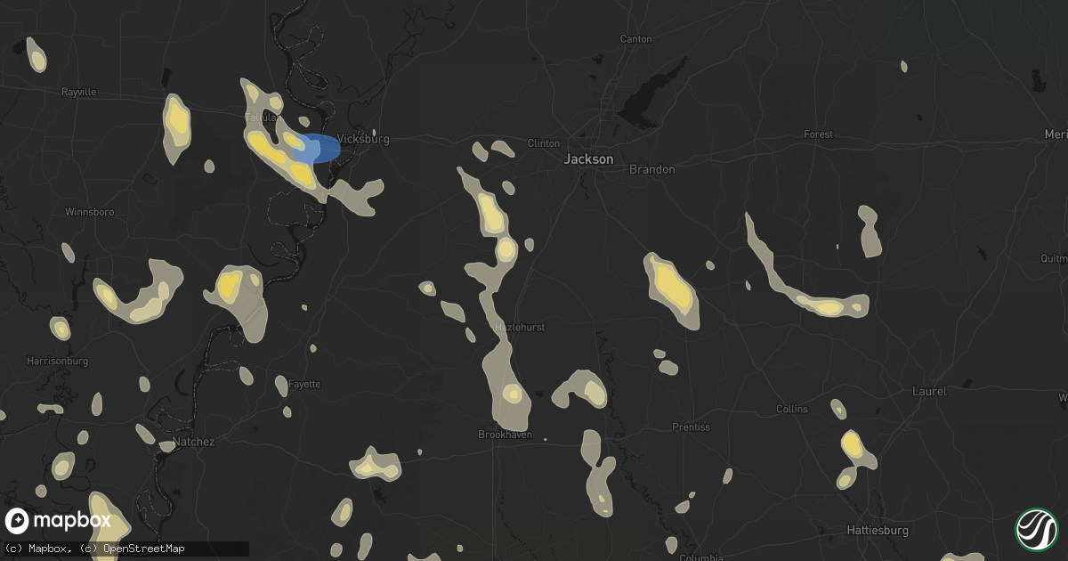 Hail map in Crystal Springs, MS on August 21, 2026