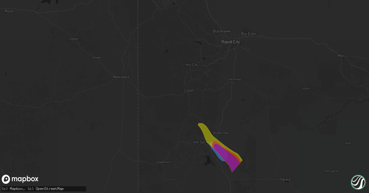 Hail map in Custer, SD on August 21, 2026