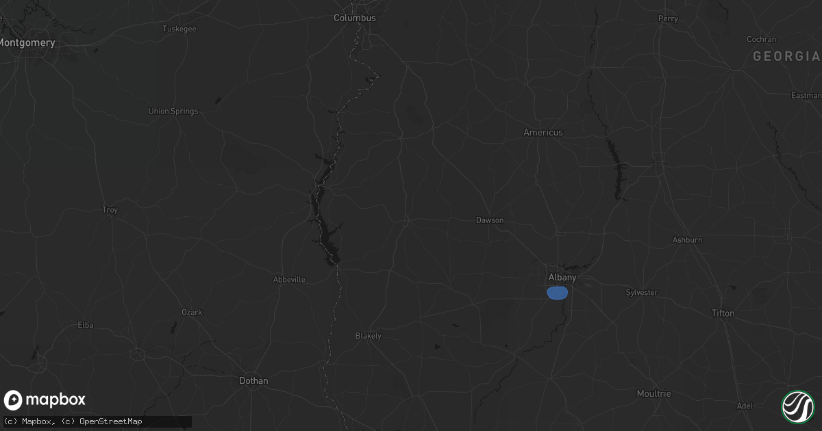Hail map in Cuthbert, GA on August 21, 2026