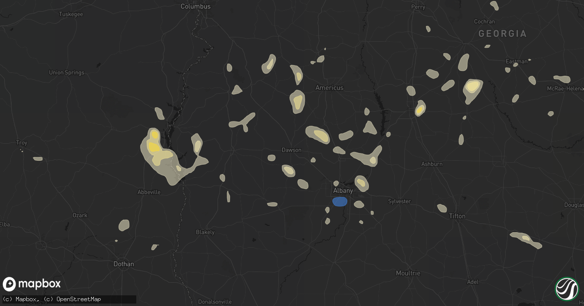 Hail map in Dawson, GA on August 21, 2026