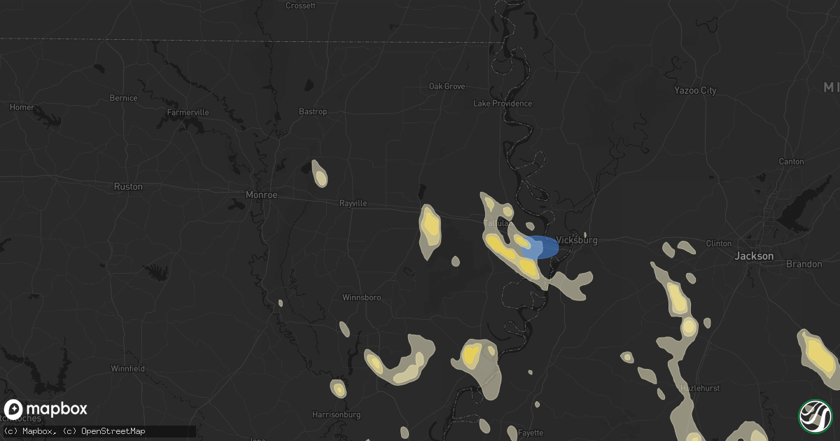 Hail map in Delhi, LA on August 21, 2026