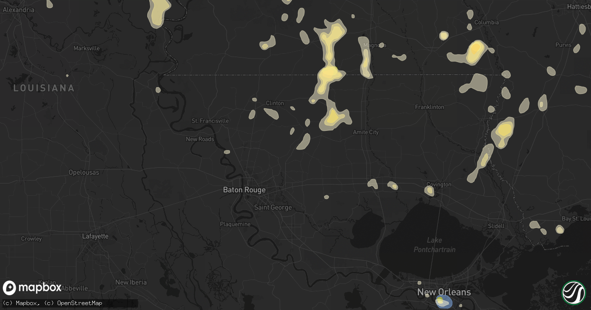 Hail map in Denham Springs, LA on August 21, 2026