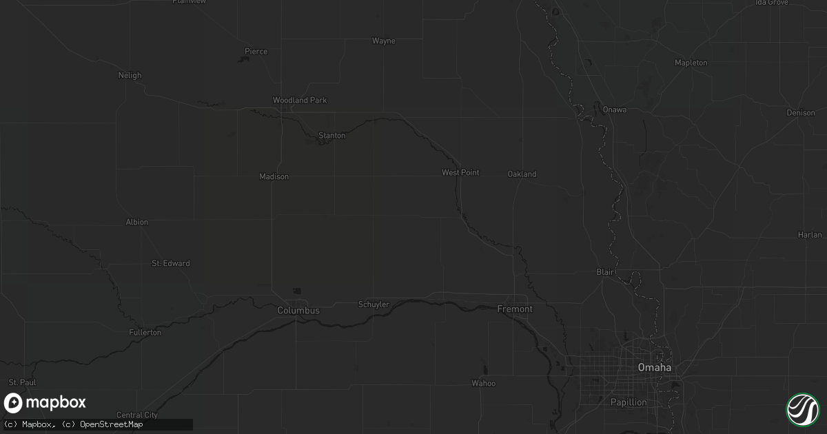 Hail map in Dodge, NE on August 21, 2026