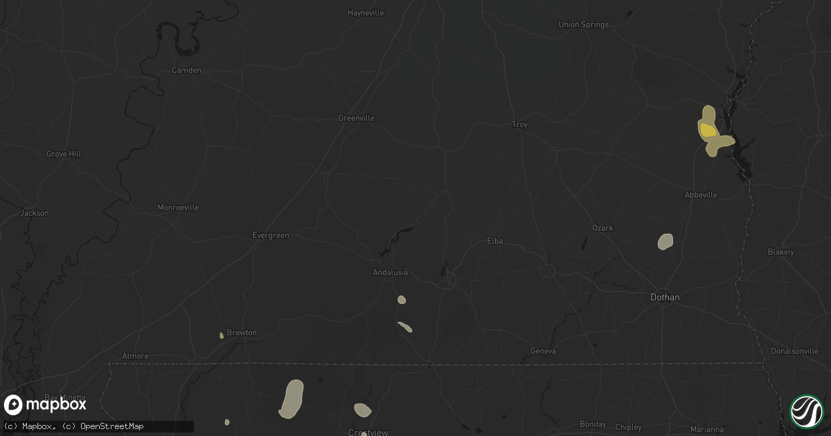 Hail map in Dozier, AL on August 21, 2026