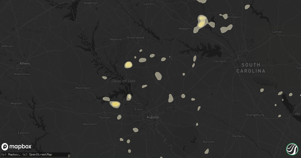 Hail map in Edgefield, SC on August 21, 2026