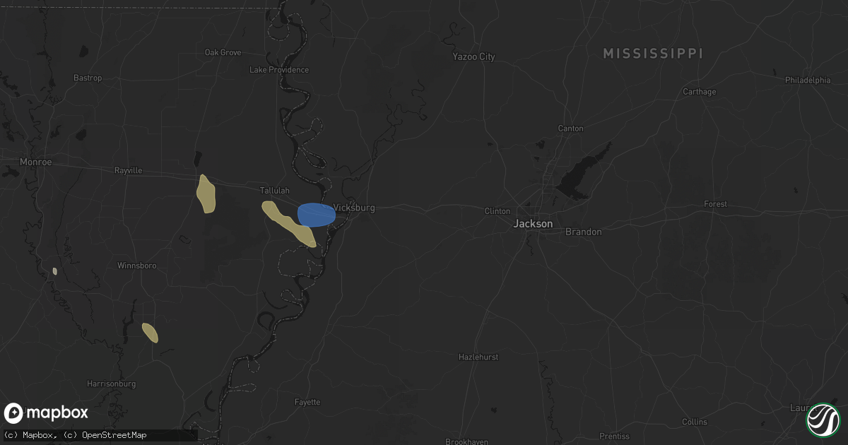 Hail map in Edwards, MS on August 21, 2026